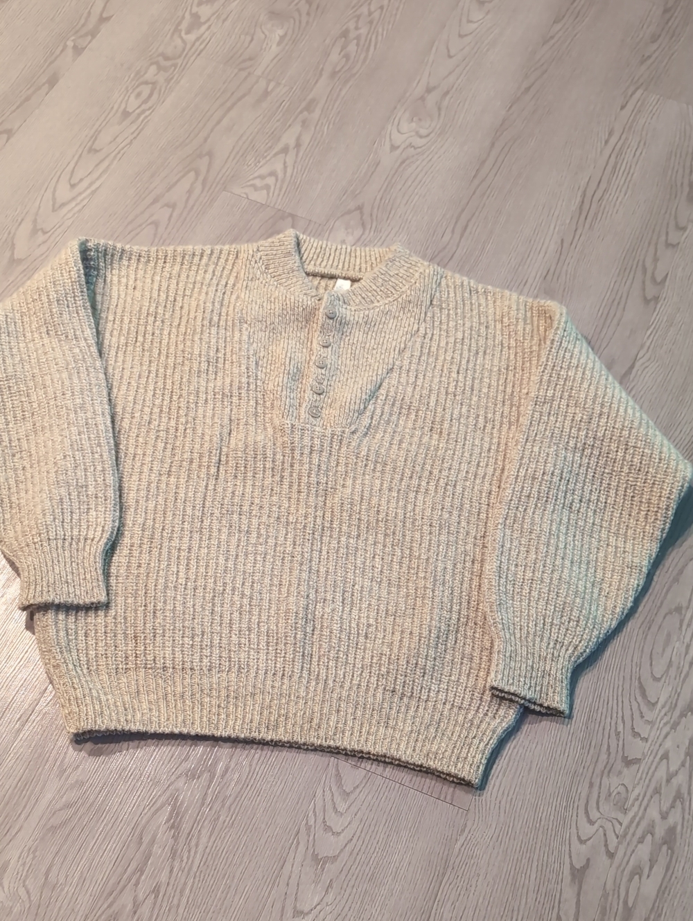 Vintage Neutral Ribbed Henley Wool Sweater - Cream